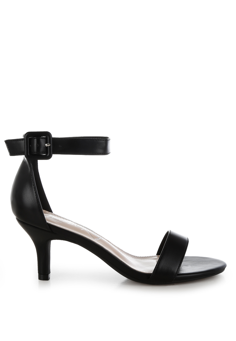 London Rag Sandal hak anak kucing berbahan kulit imitasi berwarna hitam