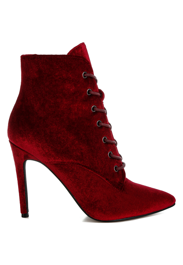 London Rag Sepatu bot hak tinggi beludru warna merah anggur