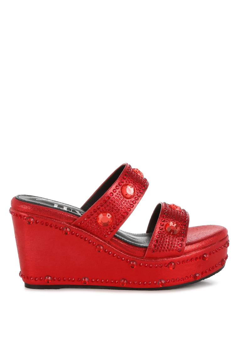 London Rag Sandal wedge berlian imitasi dan berlian imitasi warna merah