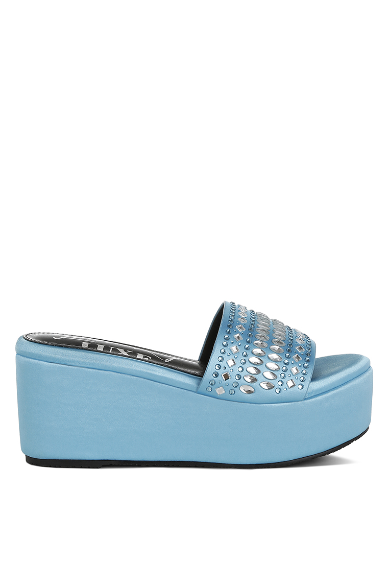 London Rag Detail Berlian Imitasi & Berlian Imitasi Bergaya di Flatforms Biru