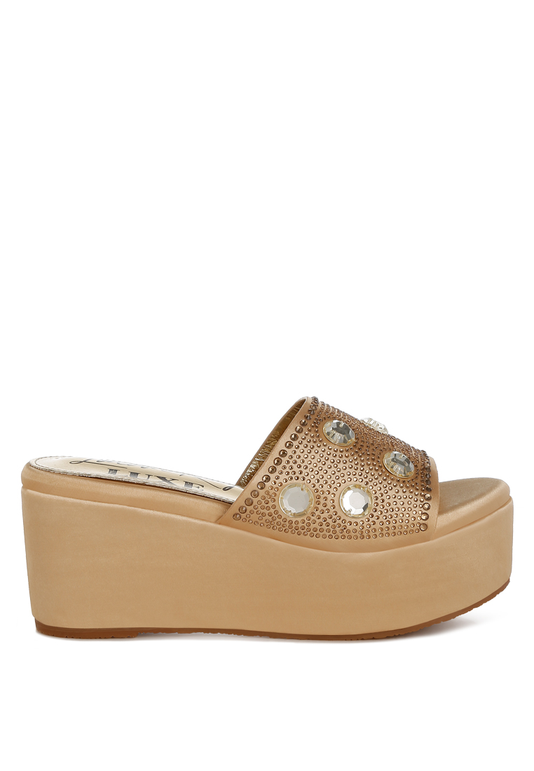 London Rag Sandal Platform Bertahtakan Berlian Imitasi dan Berlian Imitasi Warna Emas