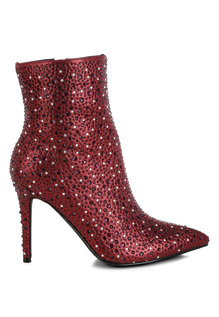 London Rag Sepatu bot stiletto berhiaskan berlian imitasi warna merah anggur