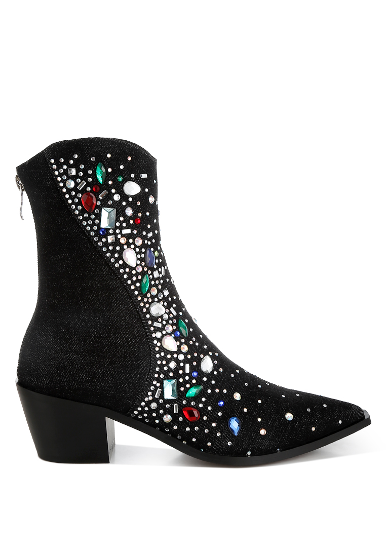London Rag Sepatu Boot Berhias Batu Warna-warni Berwarna Hitam