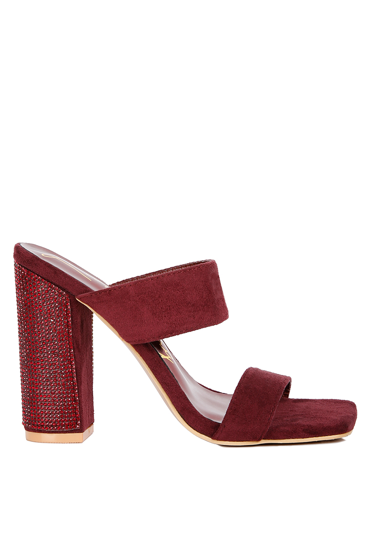 London Rag Burgundy Diamante Set Sandal Hak Hak Tinggi Blok