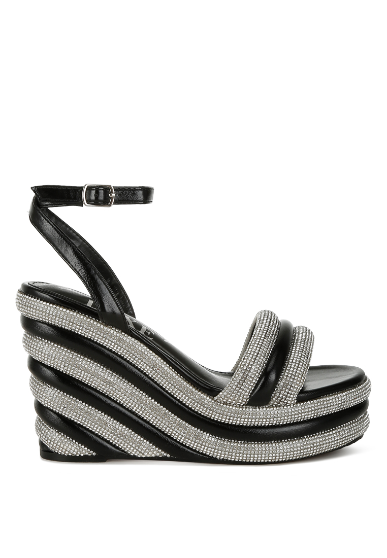 London Rag Sandal wedges bertabur berlian imitasi hitam