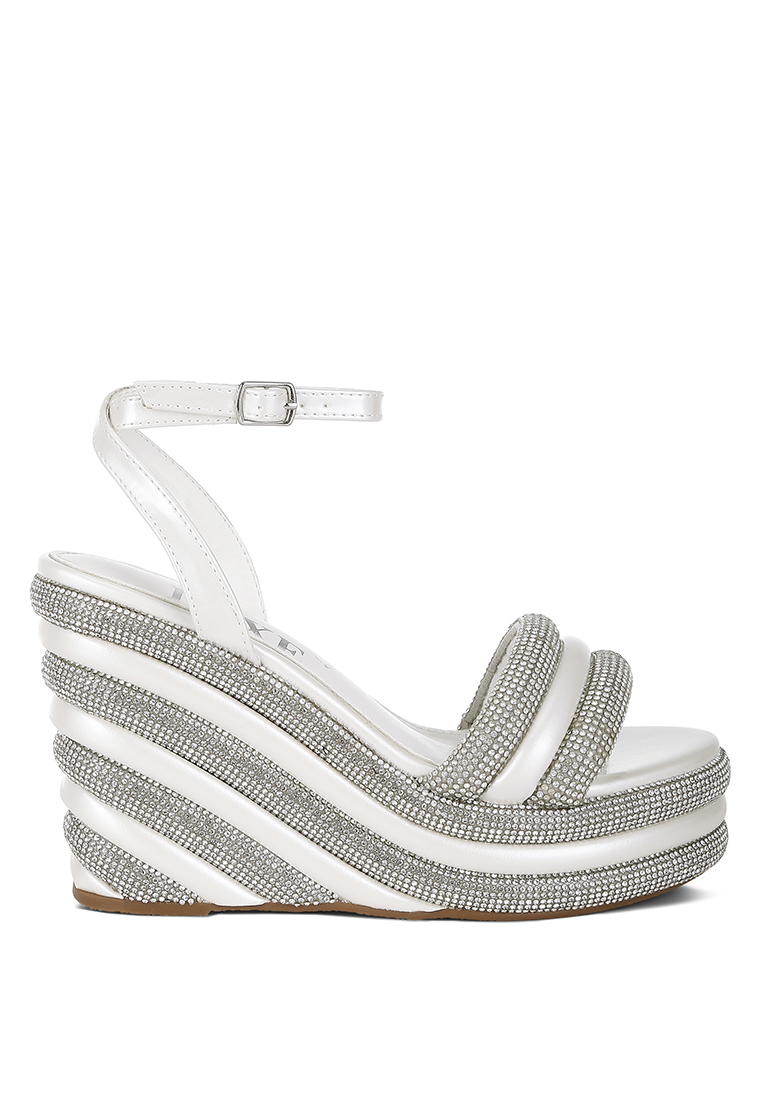 London Rag Sandal wedge bertabur berlian imitasi putih