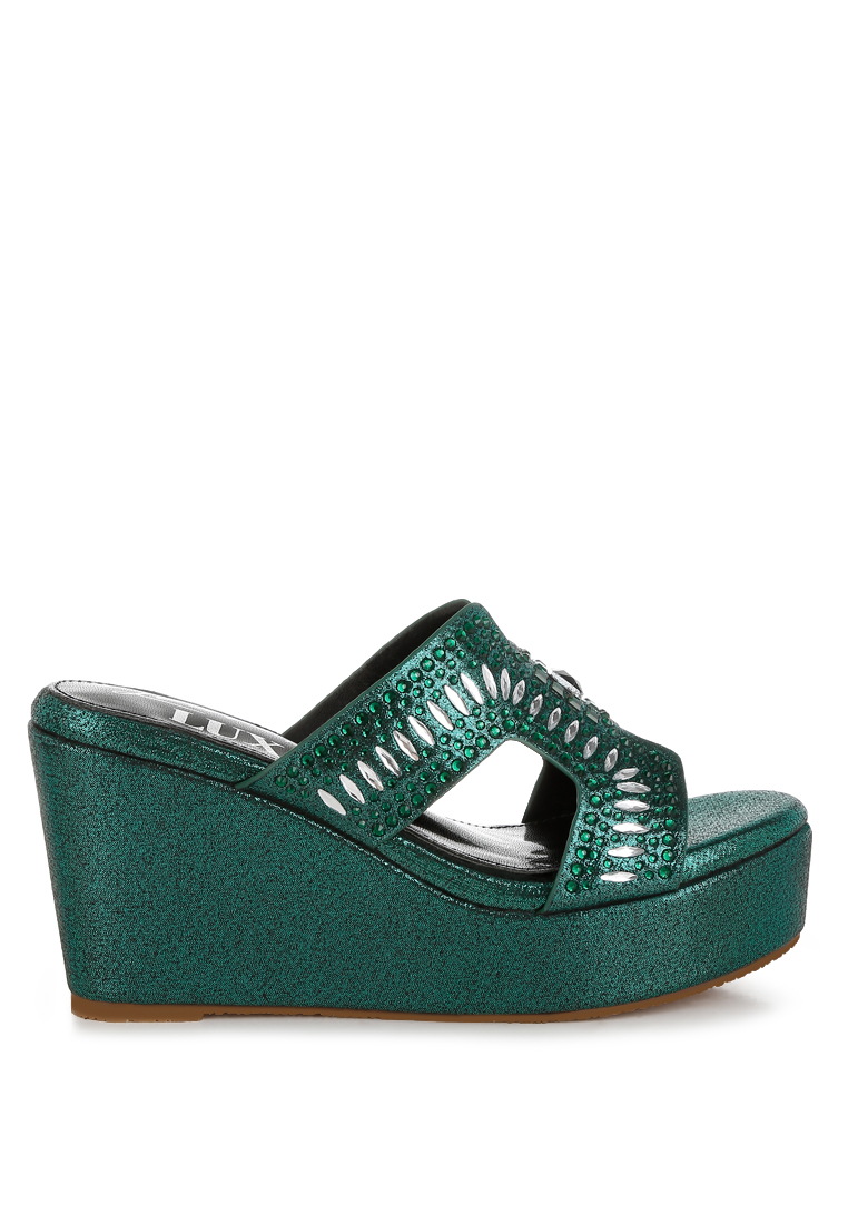 London Rag Sandal Cut-Out Detail Berlian Imitasi & Berlian Imitasi dalam Warna Hijau