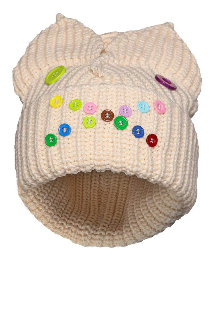 London Rag Beanie Telinga Hewan Berkancing Warna Putih