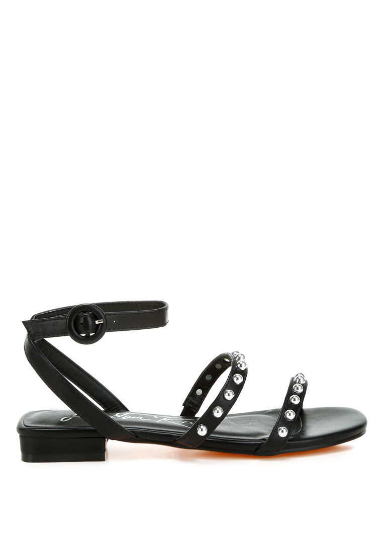 London Rag Sandal Datar Tali Pergelangan Kaki Bertabur Warna Hitam
