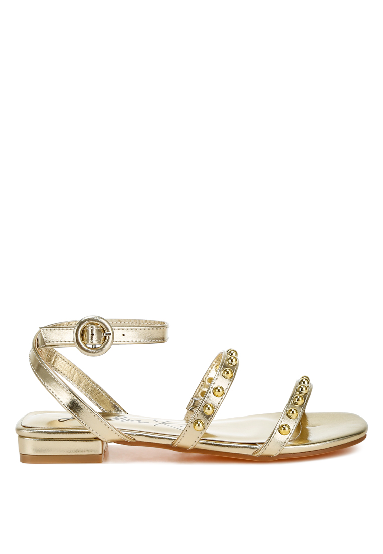 London Rag Sandal Datar Tali Pergelangan Kaki Bertabur Warna Emas
