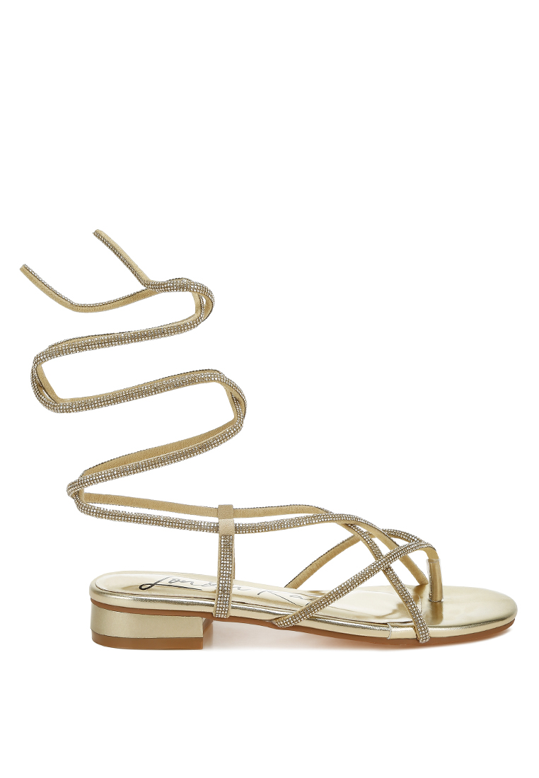 London Rag Sandal Renda Berhias Berlian Imitasi dalam Warna Emas