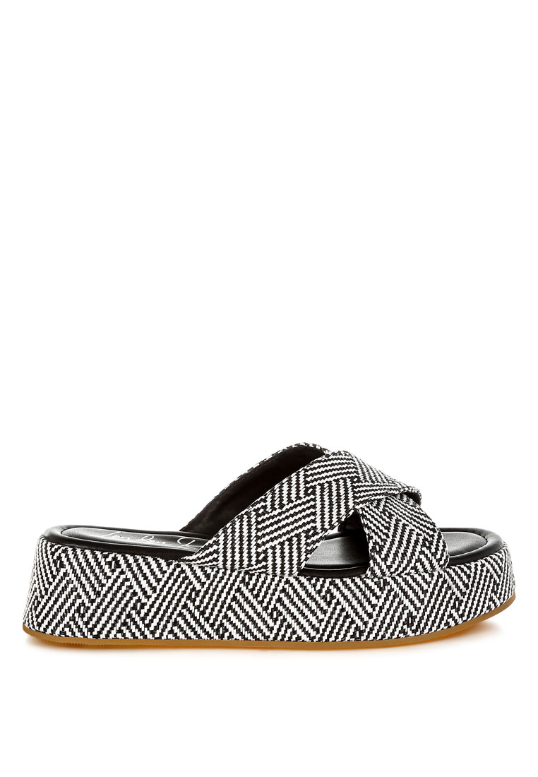 London Rag Sepatu Slip On Rafia Flatform Warna Hitam & Putih