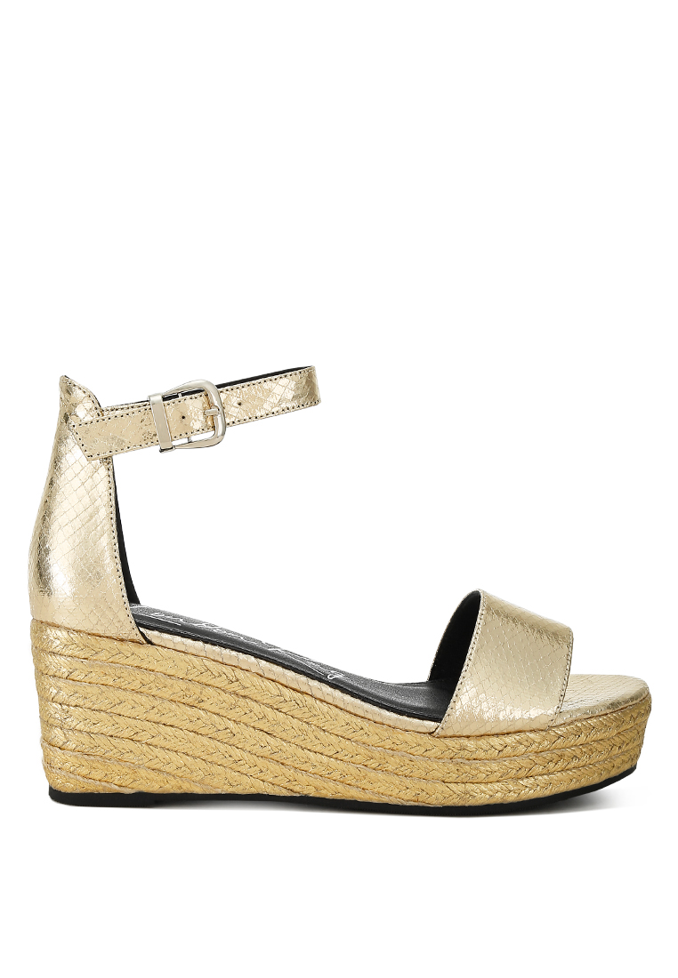 London Rag Espadrilles Wedge Ular Kulit Imitasi Emas