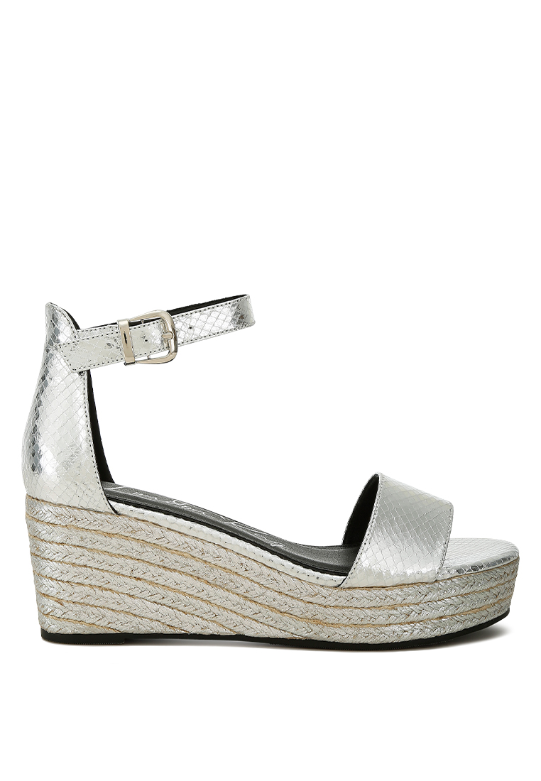 London Rag Espadrilles Wedge Ular Kulit Imitasi Perak