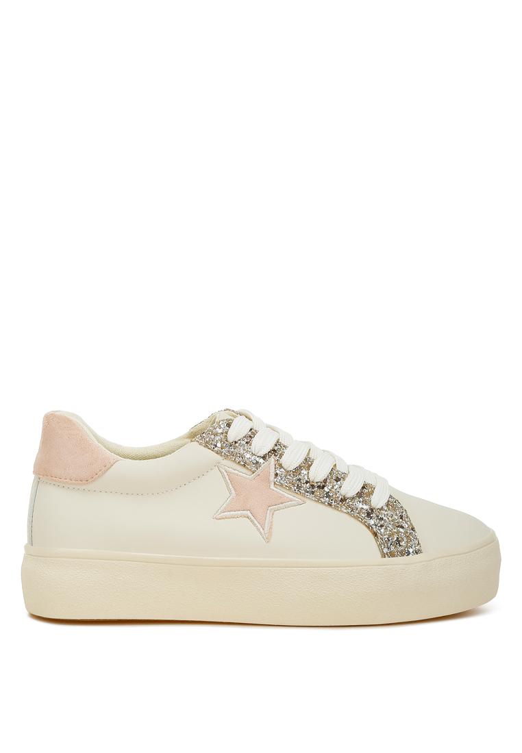 London Rag Sepatu Kets Glitter Bintang Metalik dalam Warna Emas Muda Krem