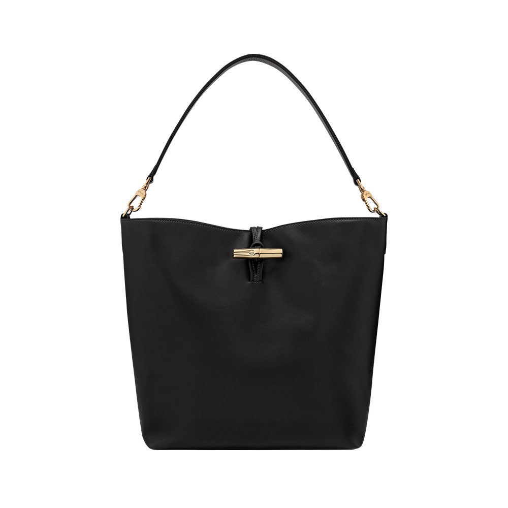 LONGCHAMP [9.9ANTI GAYA] Le Roseau Medium No Snap Button Hobo Bag Black