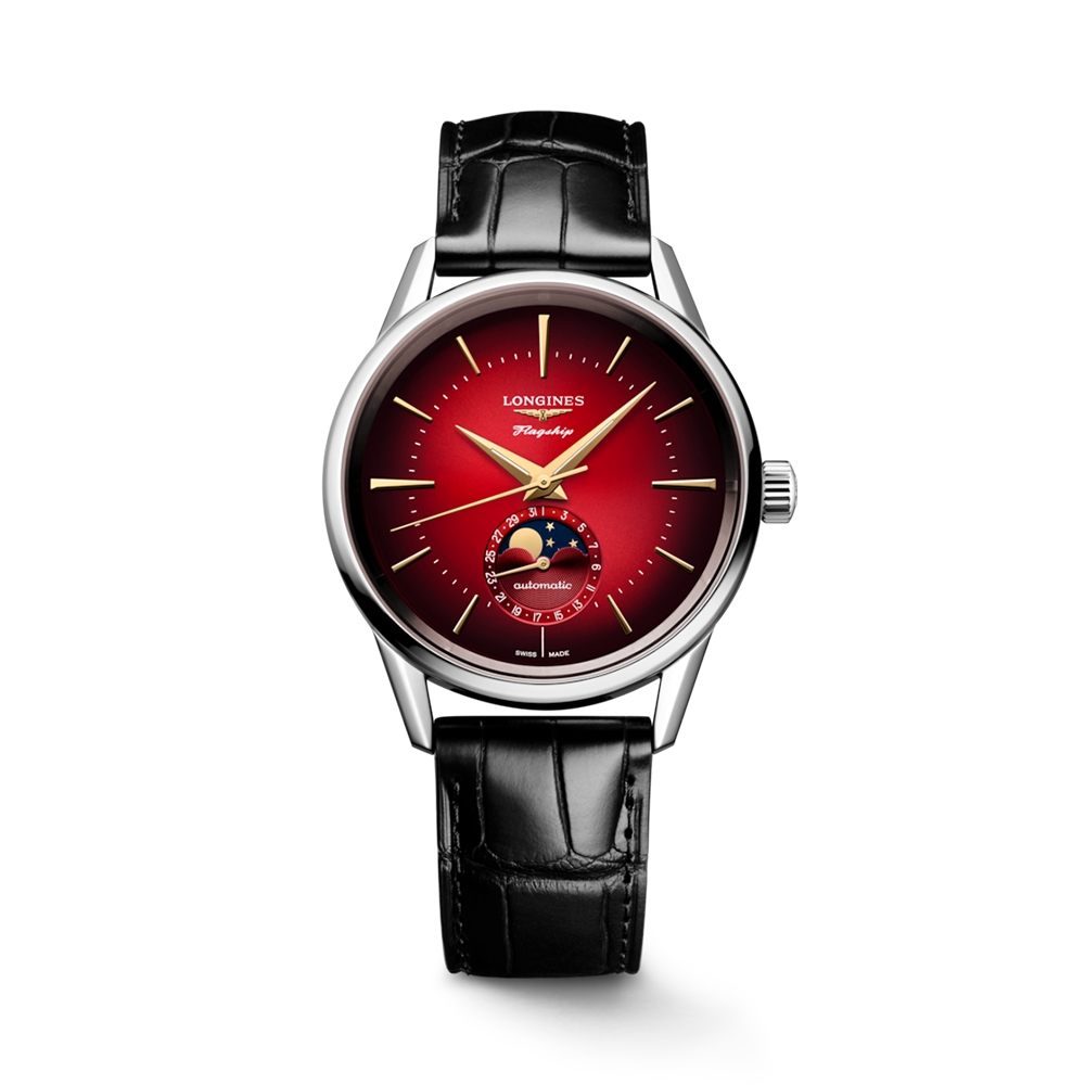 Longines Flagship Heritage Moonphase 38 - L4.815.4.09.2 Red Dial Alligator Strap