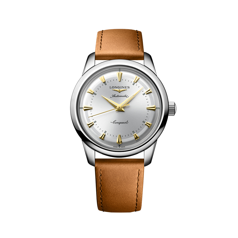 Longines [FORTUNE WATCH DEALS] Conquest 40 - L1.650.4.72.2 Heritage Silver Brown Leather Strap