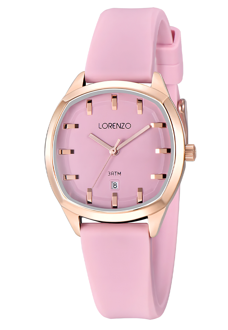 Lorenzo - Jam Tangan Wanita - Rosegold - Pink Rubber Strap - R-7128L-PK