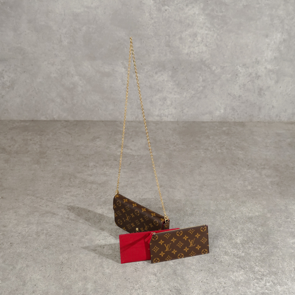 Louis Vuitton Tas LOUIS VUITTON LV FELICIE ECLIPSE FUCHSIA BROWN POCHETTE SHOULDER BAG 100% ORIGINAL