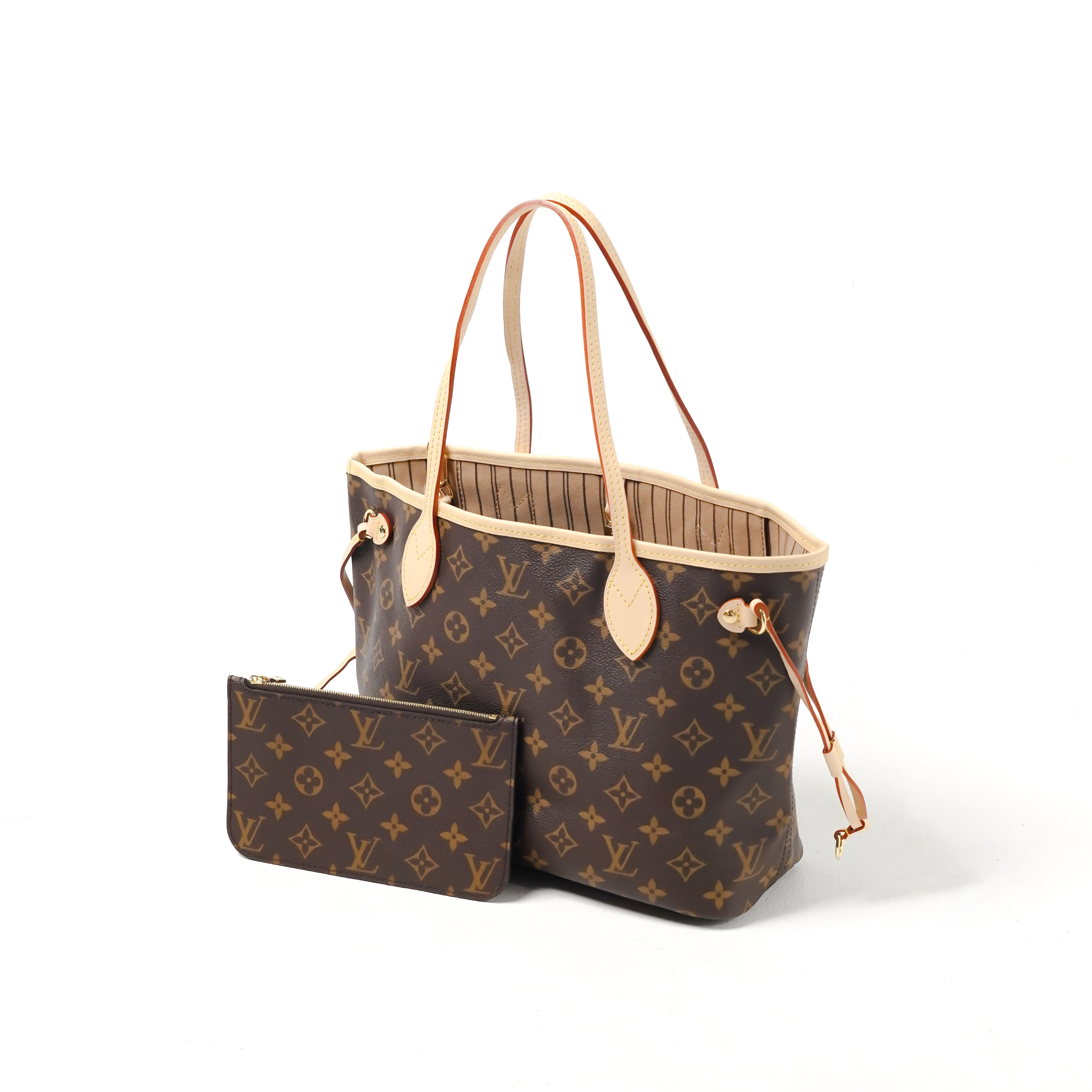 Louis Vuitton Tas LOUIS VUITTON LV NEVERFULL MM ECLIPSE BROWN TOTE BAG WITH POUCH 100% ORIGINAL