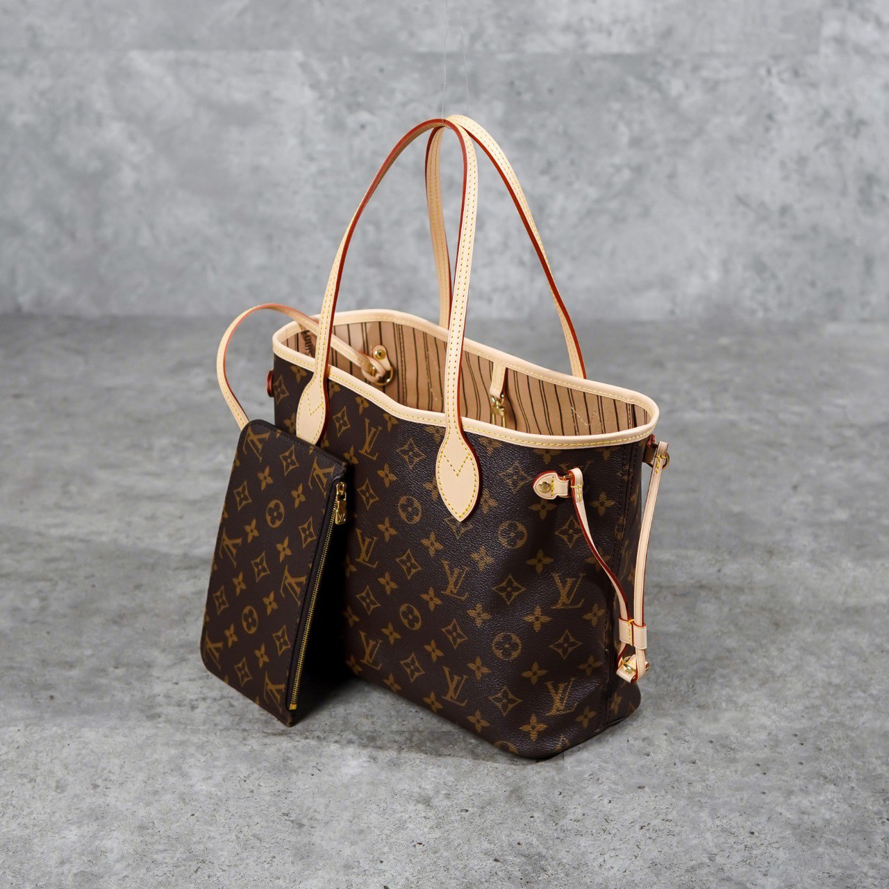 Louis Vuitton Tas LOUIS VUITTON LV NEVERFULL PM ECLIPSE BROWN TOTE BAG WITH POUCH 100% ORIGINAL