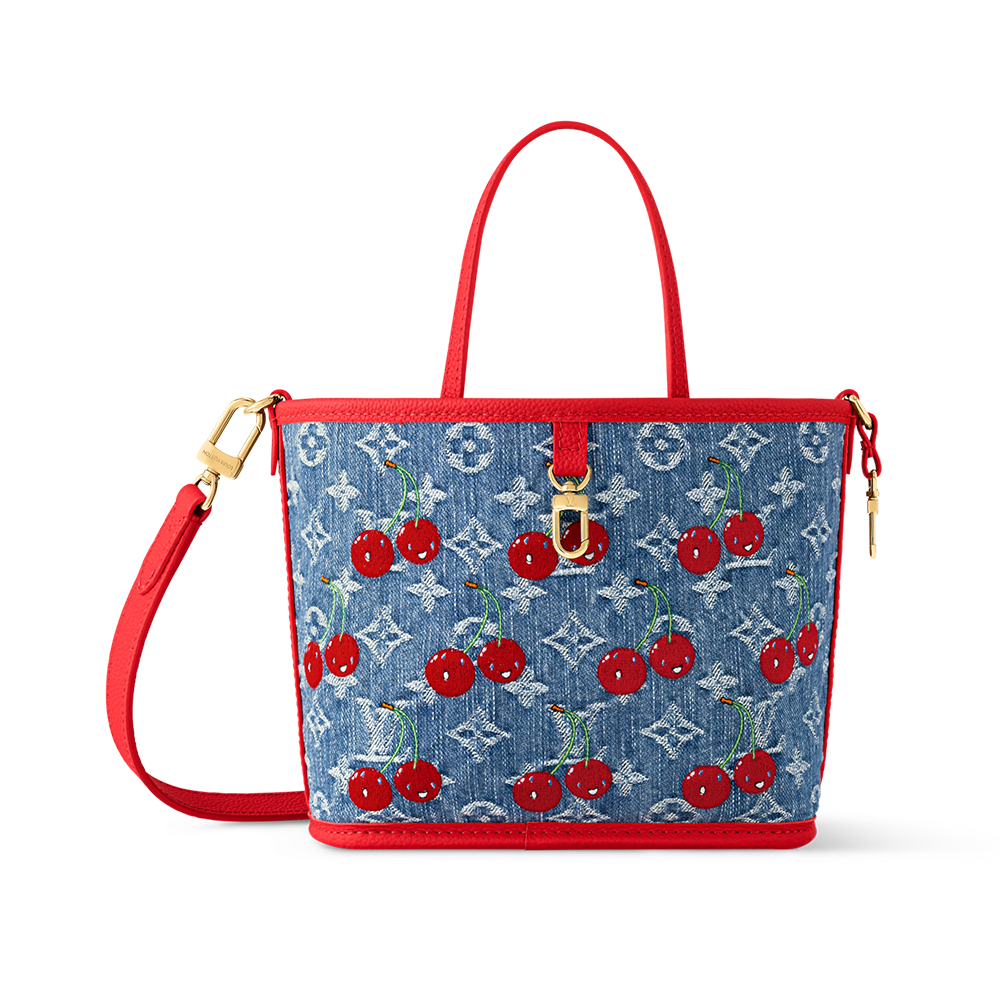 Louis Vuitton TM Neverfull Inside Out BB Monogram Red Cherry Denim Blue
