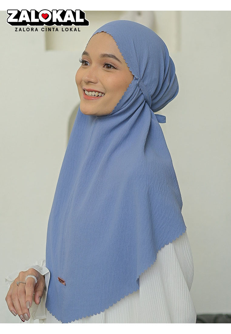Lozy Hijab Biyya Instan Lasercut (Bergo Crinkle) Steel Blue