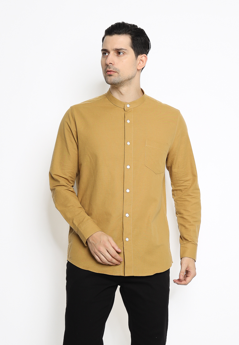 MAGINOT Kemeja Pria KOKO Basic Polos Lengan Panjang MUSTARD
