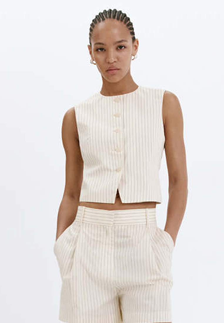 Mango Supriya Lele x Mango Pinstripe Open-Back Gilet