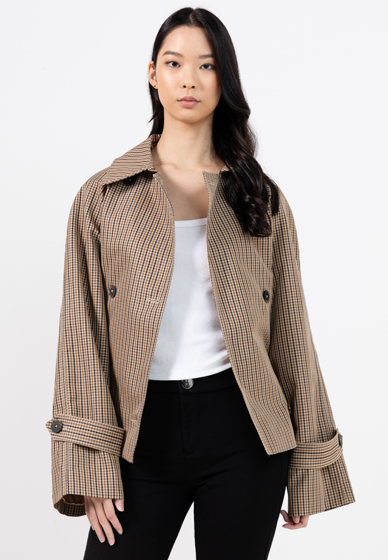Mango Short Checked Trench Coat With Belt