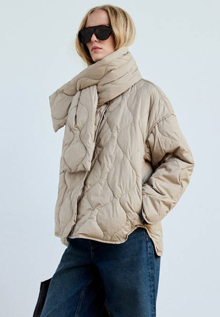 Mango Padded Anorak Jacket With Removable Scarf