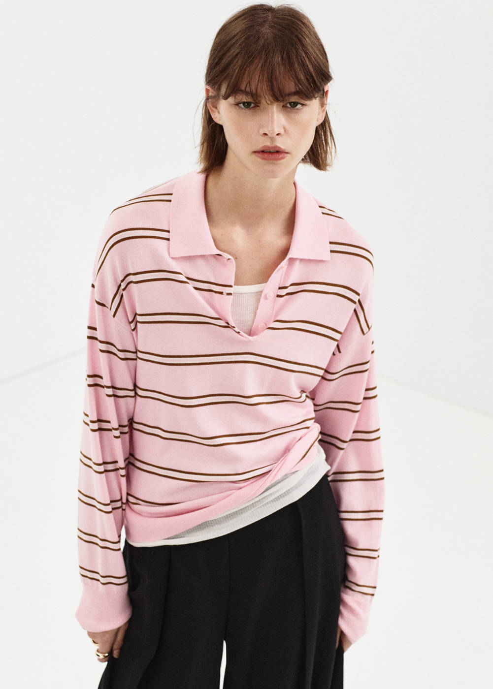 Mango Sweater kerah polo garis-garis