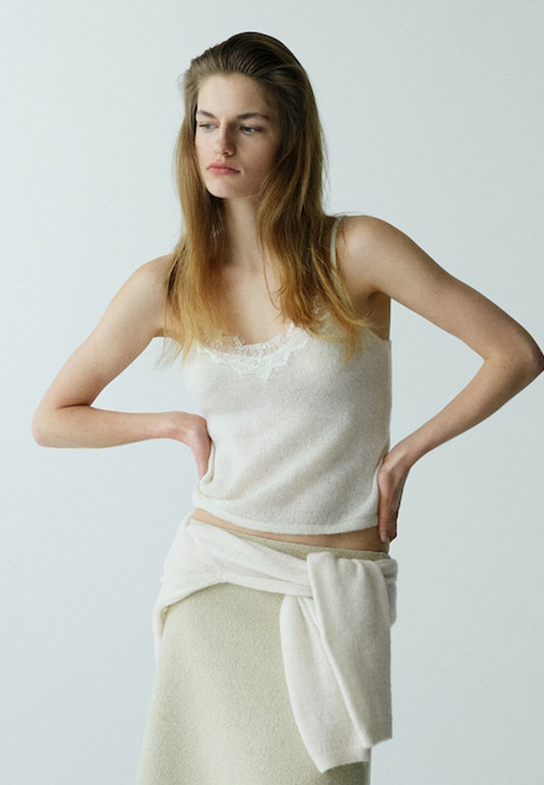 Mango Top With Lace Neck