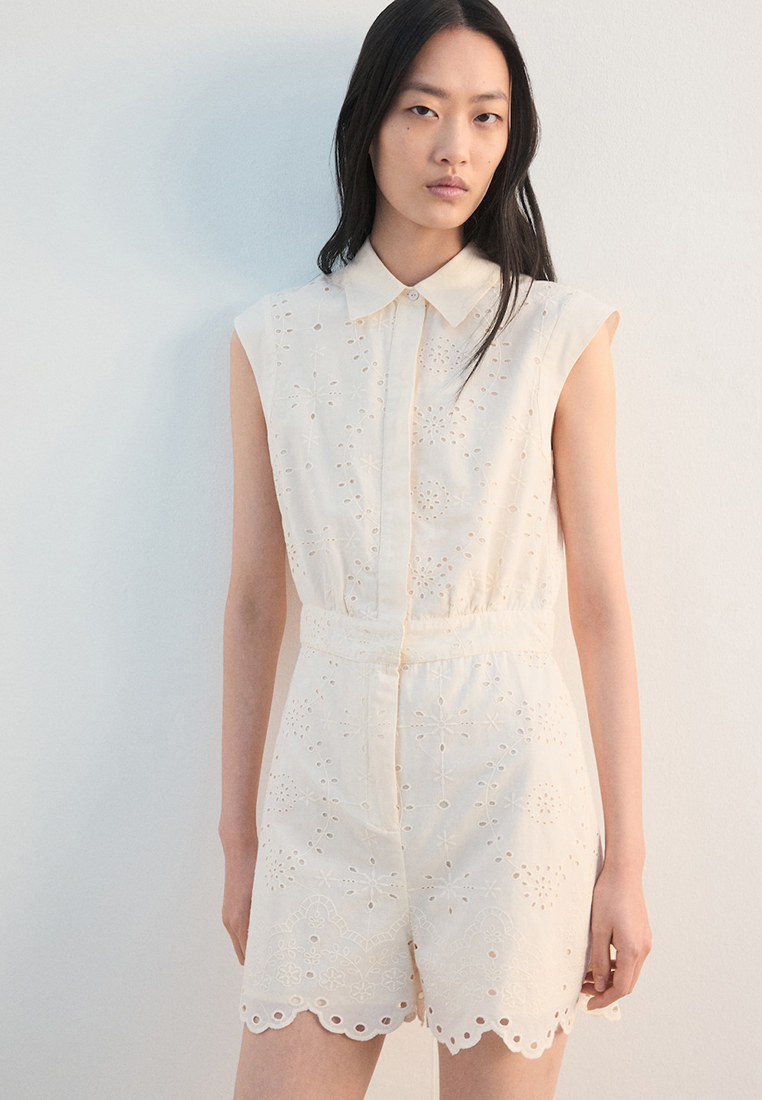 Mango Embroidered Cut-Out Romper