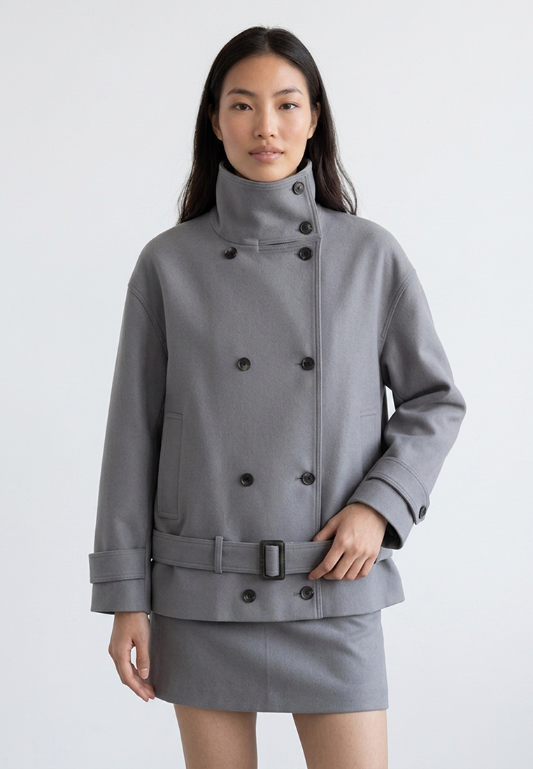 Mango Funnel Neck Belted Trench Coat