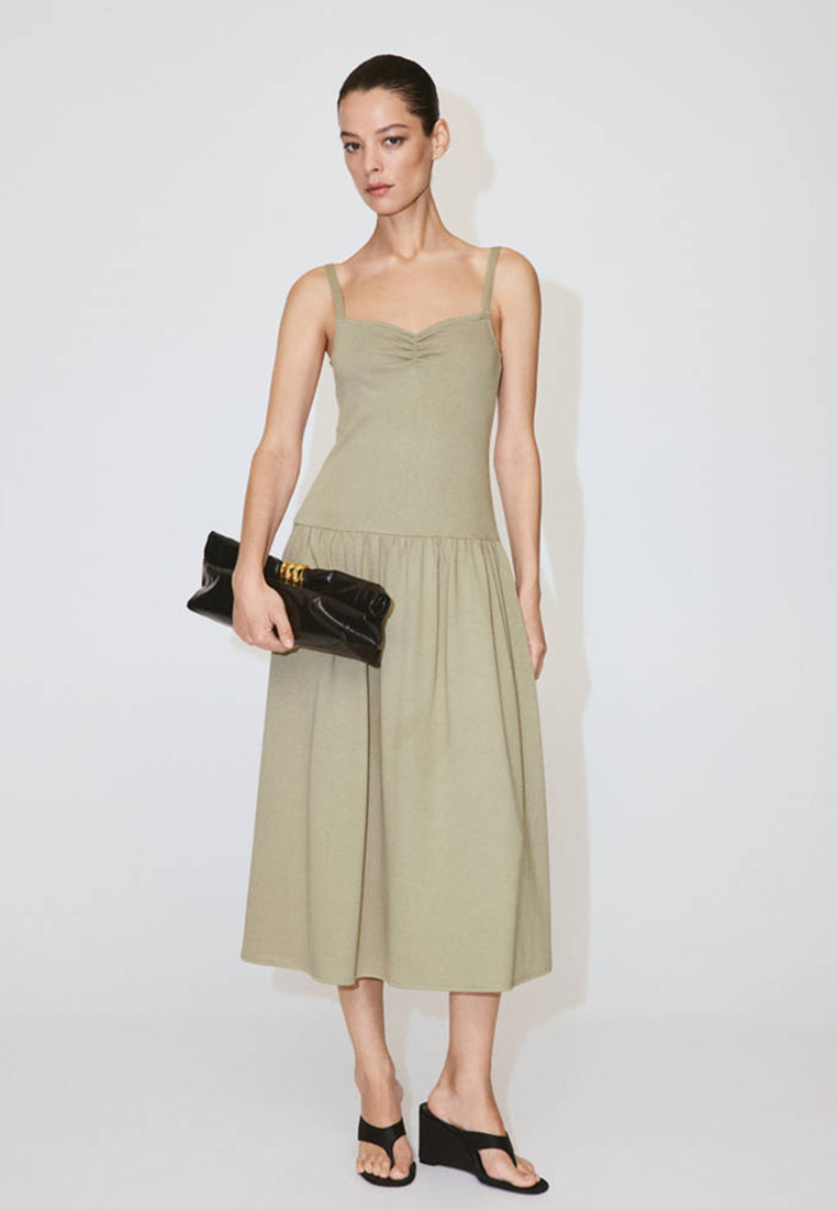 Mango Ruched Neckline Volume Dress