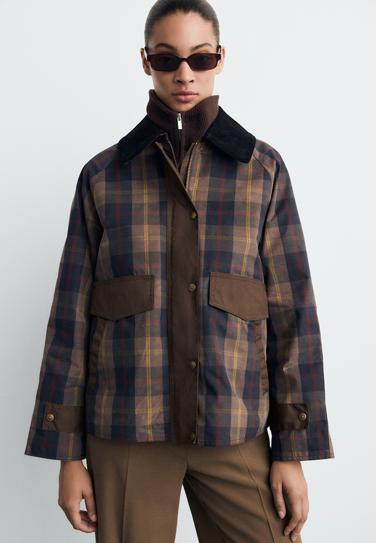 Mango Checked Parka With Contrasting Collar