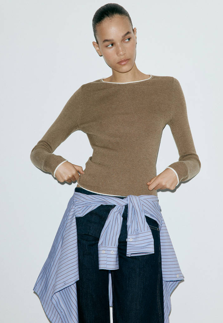 Mango Ribbed Knit Jumper With Contrast Edging