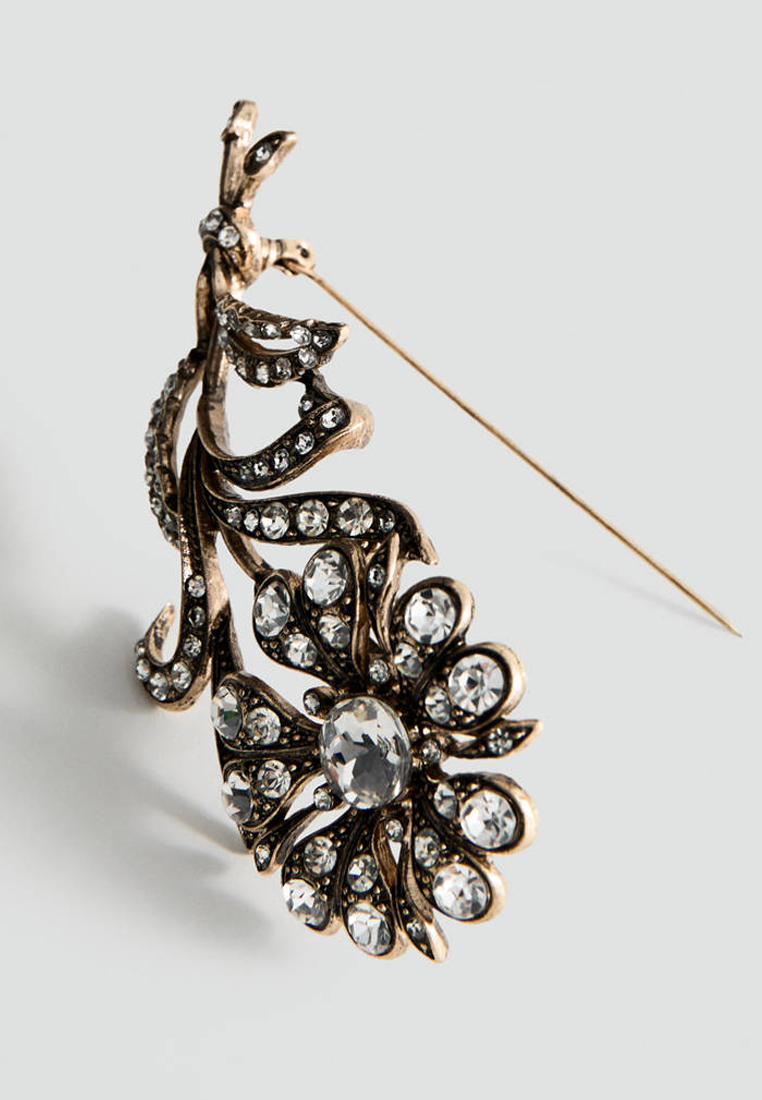 Mango Crystal Flower Brooch