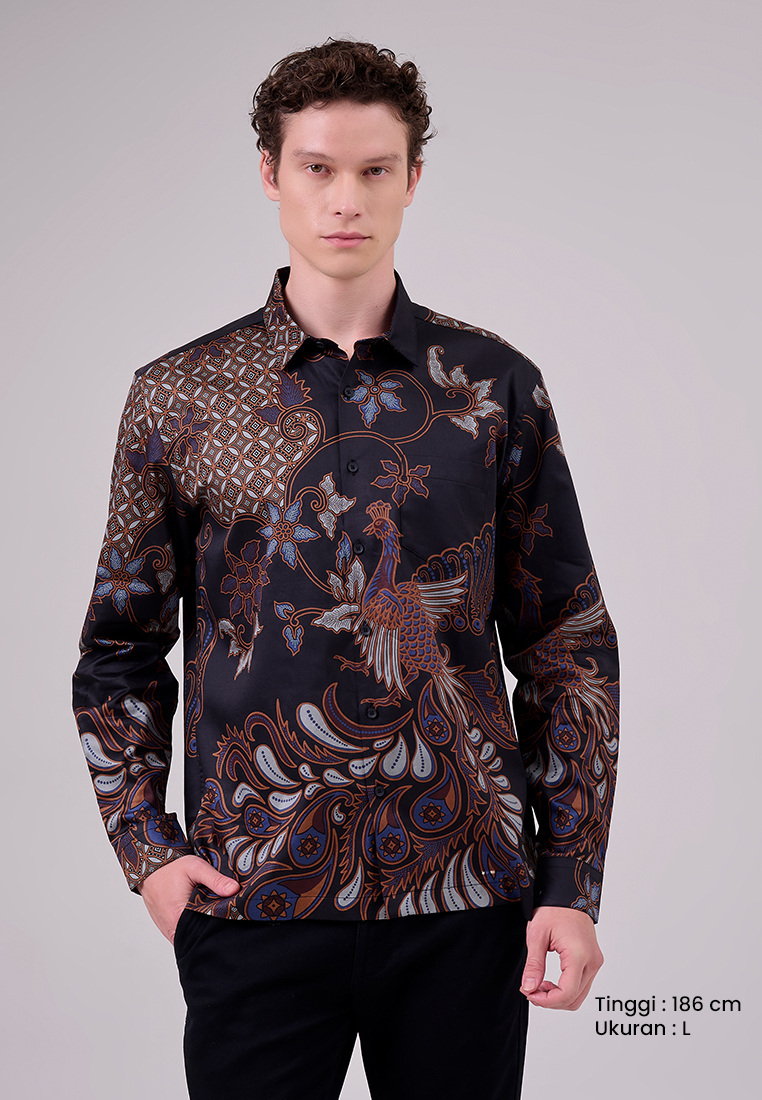 MANZONE - Kemeja Batik Lengan Panjang Pria Pasopati Comfort Fit - Black Warna Black