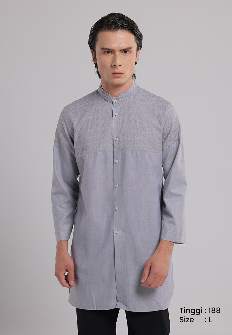 MANZONE - Kemeja Koko Gamis Pria Aiman B Comfort Fit - Grey Warna Grey