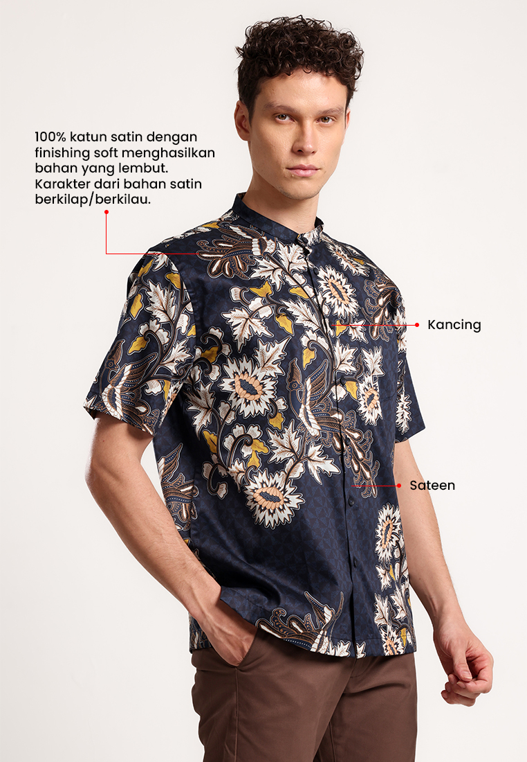 MANZONE - Kemeja Shanghai Lengan Pendek Pria Yudistira Comfort Fit - Navy