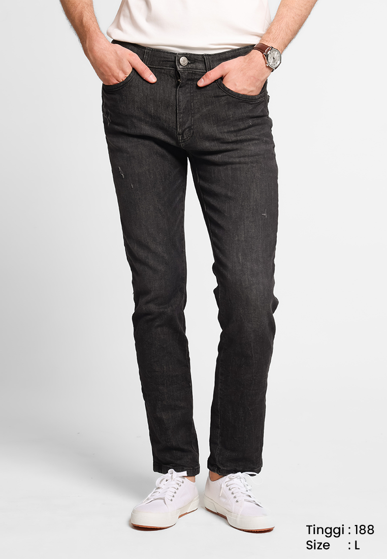 MANZONE - Dalton - Celana Denim Panjang Pria Slim Fit - Black Warna Black