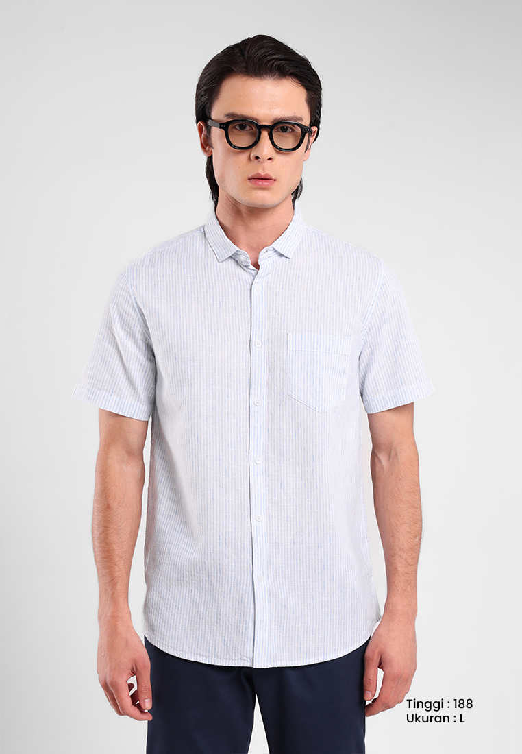 MANZONE - Kemeja Lengan Pendek Pria Maliq 3 Modern Fit - Green Warna Green