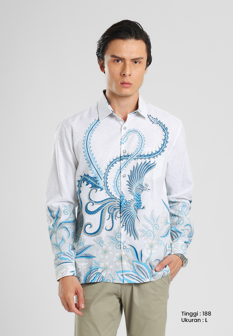MANZONE - Kemeja Batik Lengan Manzone Shena - White Warna White