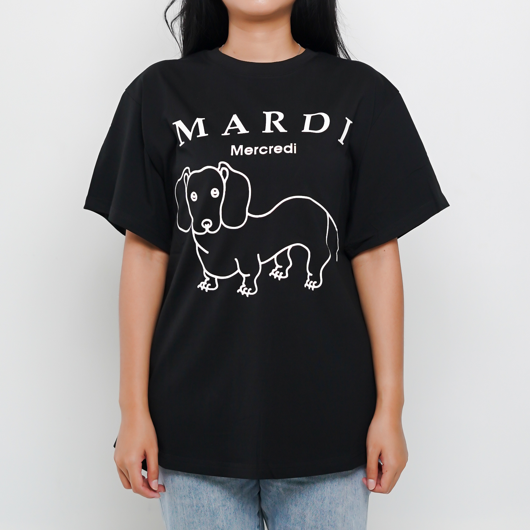 Mardi Mercredi Kaos MARDI MERCREDI DOG DJANJI SIDE WHITE BLACK TSHIRT REGULAR 100% ORIGINAL