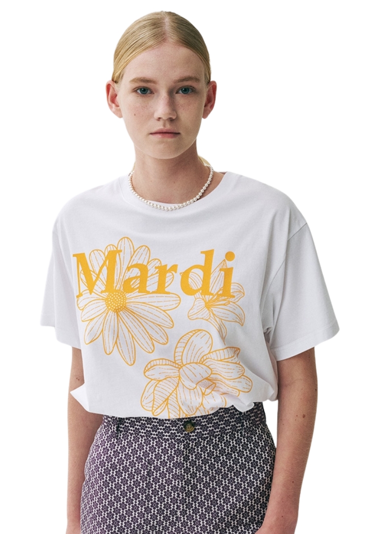 Mardi Mercredi Tshirt Triple Flower - White Tangerine