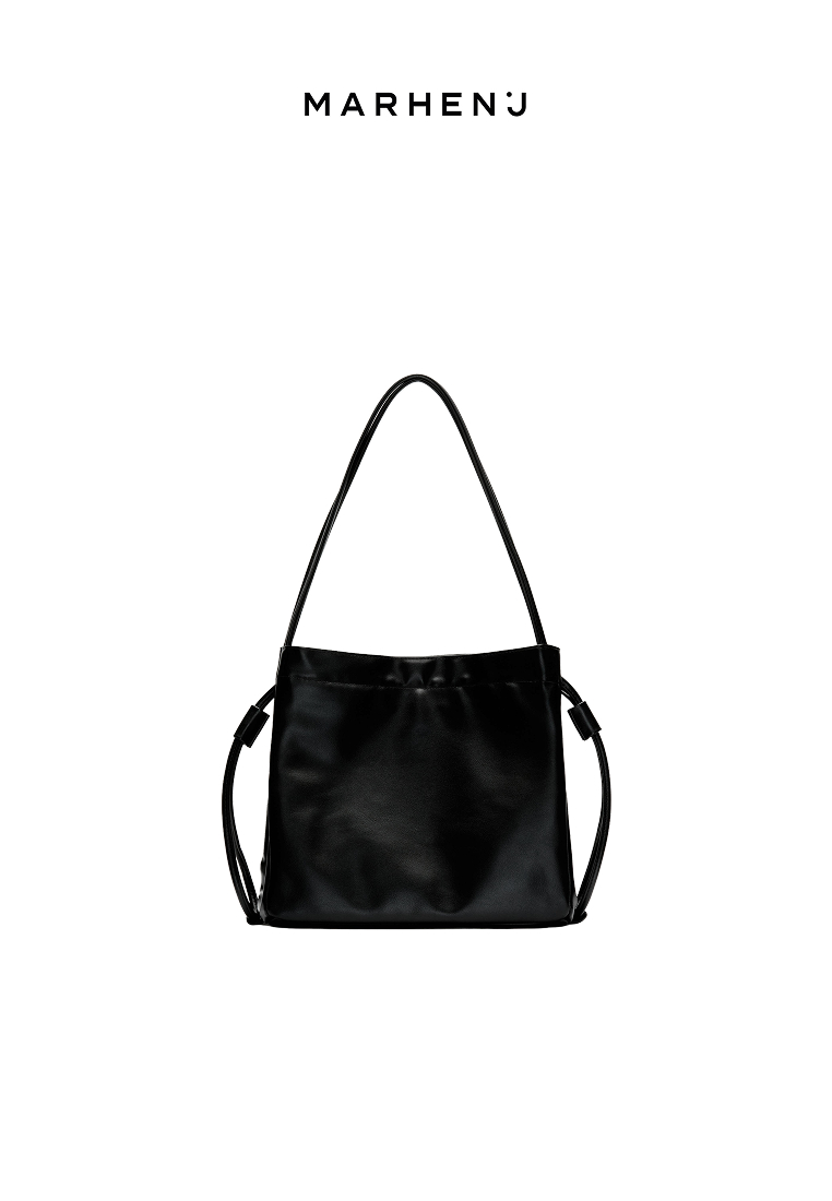 MARHEN J ANOUK Side Drawstring Vegan Leather Shoulder Bag Black