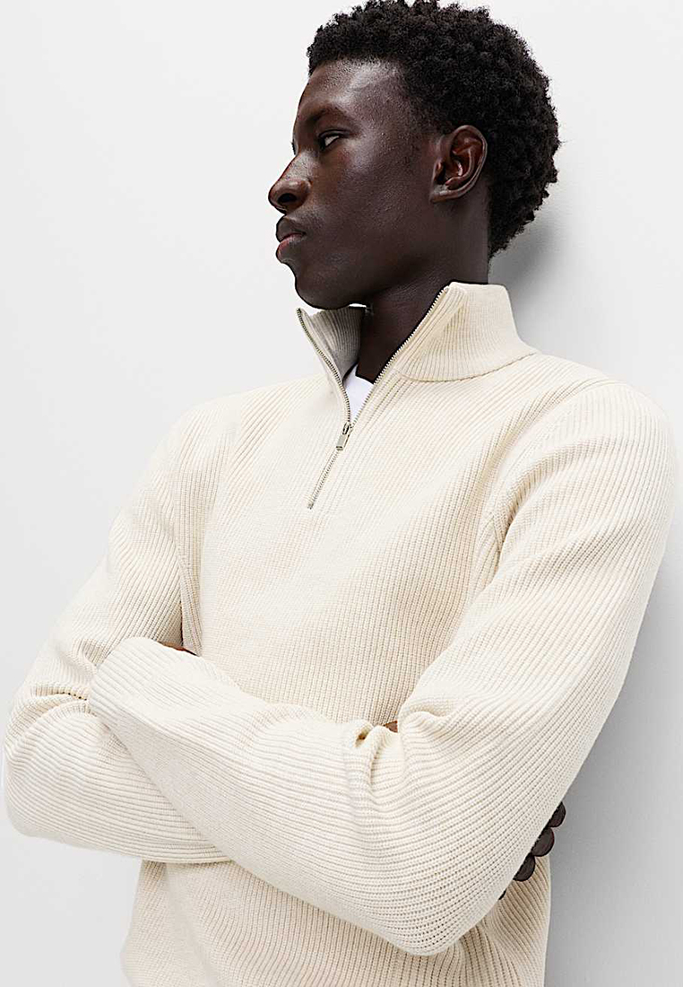 Marks & Spencer Cotton Blend Ribbed Half Zip Jumper